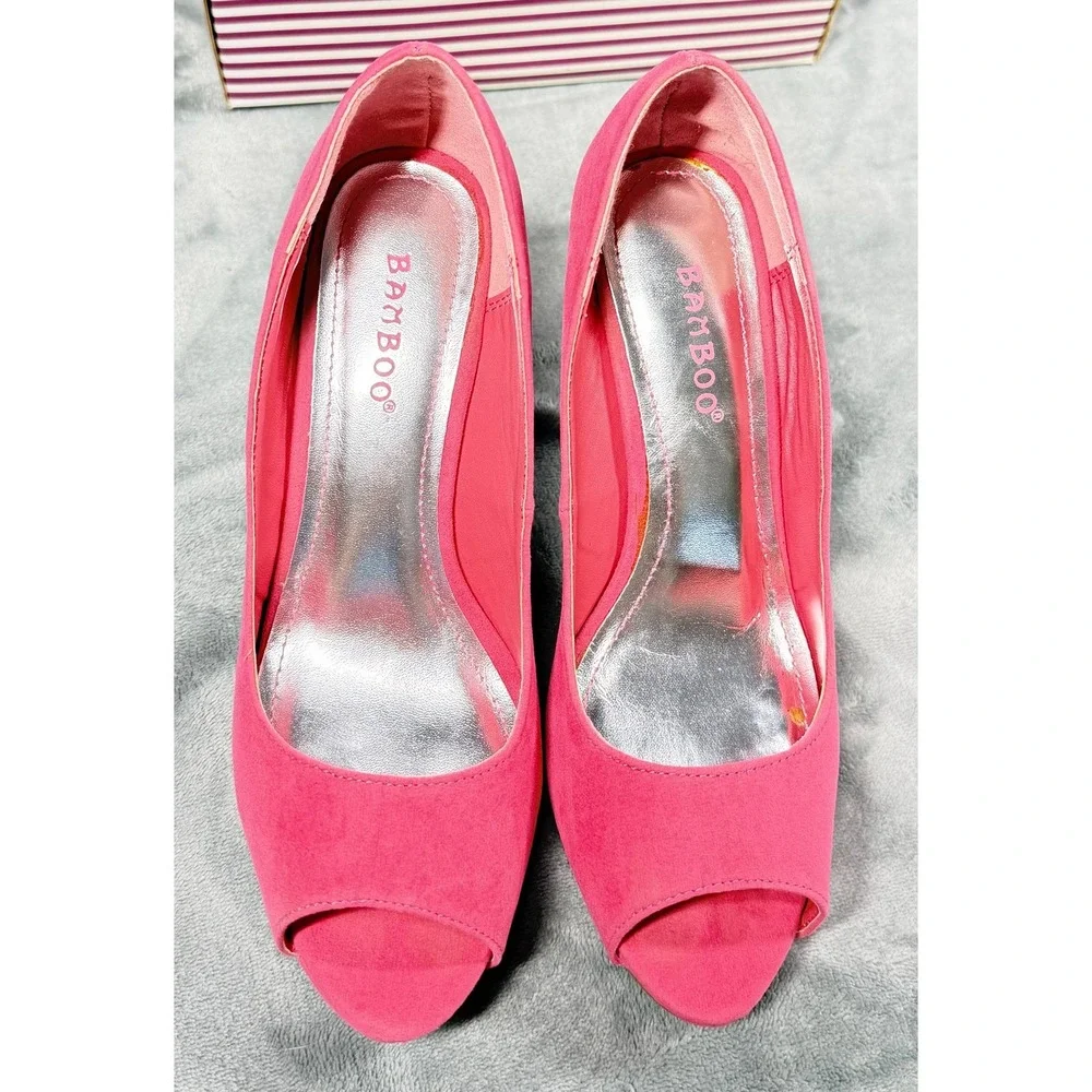 Bamboo Corey01 Womens 6 Pink Peep Toe Platform Stiletto Heels Pumps